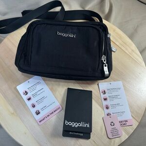 Baggallini Black Compact Three (four) zipper Crossbody Bag